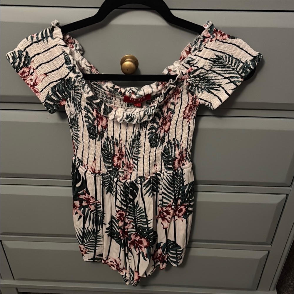 Guess Women’s Floral Smocked Off-Shoulder Romper Small
